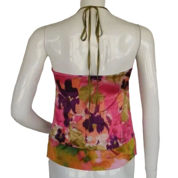 HALE BOB Halter Top, XS, Silk, Pink/Purple/Green, Ruffle neckline, Straps - Picture 4 of 7